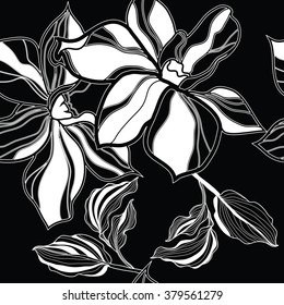 Vector seamless floral pattern, freehand drawing - flowers and leafs
