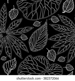  Vector seamless floral pattern, freehand drawing - flowers and leafs
