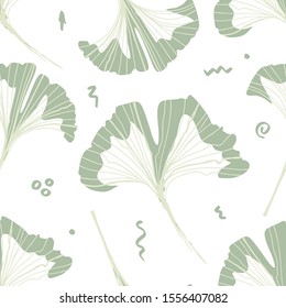 Vector seamless floral pattern with ginkgo biloba leaves. Cosmetics and medical plant.