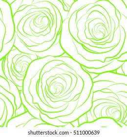 Vector seamless floral pattern with green roses, monochrome silhouette.