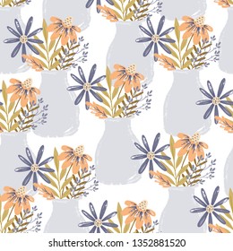 Vector Seamless floral pattern. Hand drawn surface pattern design with flowers in vase. Seamless texture can be used for wallpapers, pattern fills, surface textures.