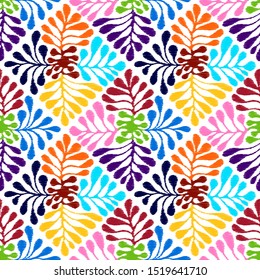 Vector Seamless Floral Pattern. Hand drawn Mexican otomi style embroidery pattern