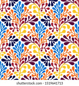 Vector Seamless Floral Pattern. Hand drawn Mexican otomi style embroidery pattern