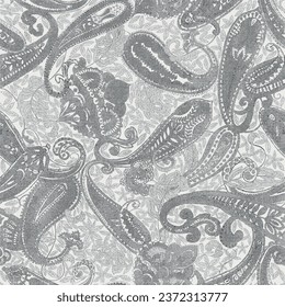 Vector Seamless Floral Pattern. Hand Drawn Texture with Flowers, Paisley Garden Style