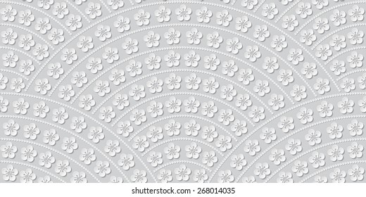 Vector seamless floral pattern from hand drawn white flowers and at the light grey background