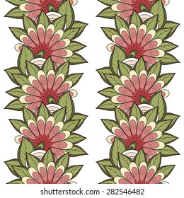 Vector Seamless Floral Pattern. Hand Drawn Floral Texture, Decorative Flowers, Coloring Book
