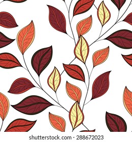 Vector Seamless Floral Pattern. Hand Drawn Floral Texture, Decorative Leaves, Coloring Book