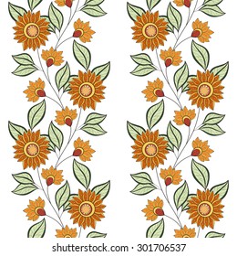 Vector Seamless Floral Pattern. Hand Drawn Floral Texture, Decorative Flowers, Coloring Book