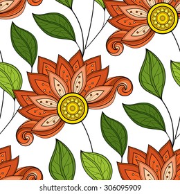 Vector Seamless Floral Pattern. Hand Drawn Floral Texture, Decorative Flowers, Coloring Book