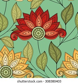 Vector Seamless Floral Pattern. Hand Drawn Floral Texture, Decorative Flowers, Coloring Book
