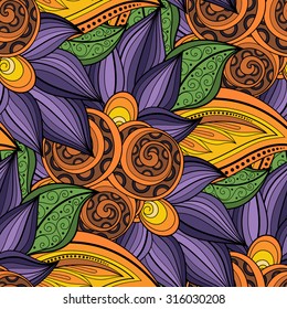 Vector Seamless Floral Pattern. Hand Drawn Floral Texture, Decorative Flowers, Coloring Book