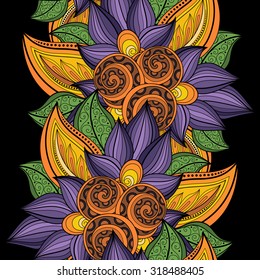 Vector Seamless Floral Pattern. Hand Drawn Floral Texture, Decorative Flowers, Coloring Book