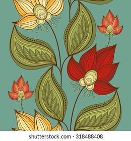 Vector Seamless Floral Pattern. Hand Drawn Floral Texture, Decorative Flowers, Coloring Book