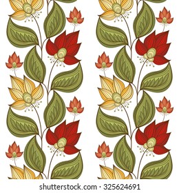 Vector Seamless Floral Pattern. Hand Drawn Floral Texture, Decorative Flowers, Coloring Book