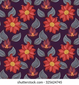 Vector Seamless Floral Pattern. Hand Drawn Floral Texture, Decorative Flowers, Coloring Book