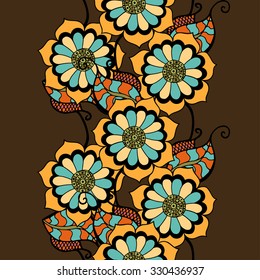 Vector Seamless Floral Pattern. Hand Drawn Floral Texture, Decorative Flowers, Coloring Book