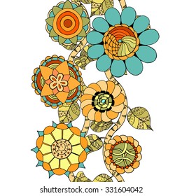 Vector Seamless Floral Pattern. Hand Drawn Floral Texture, Decorative Flowers, Coloring Book