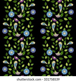 Vector Seamless Floral Pattern. Hand Drawn Floral Texture, Decorative Flowers, Coloring Book