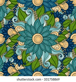Vector Seamless Floral Pattern. Hand Drawn Floral Texture, Decorative Flowers, Coloring Book