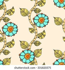 Vector Seamless Floral Pattern. Hand Drawn Floral Texture, Decorative Flowers, Coloring Book