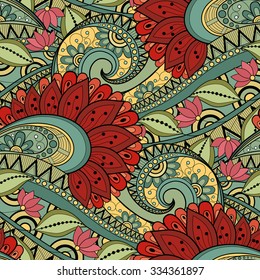 Vector Seamless Floral Pattern. Hand Drawn Floral Texture, Decorative Flowers, Coloring Book