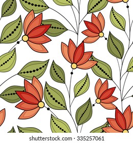 Vector Seamless Floral Pattern. Hand Drawn Floral Texture, Decorative Flowers, Coloring Book