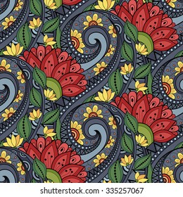 Vector Seamless Floral Pattern. Hand Drawn Floral Texture, Decorative Flowers, Coloring Book