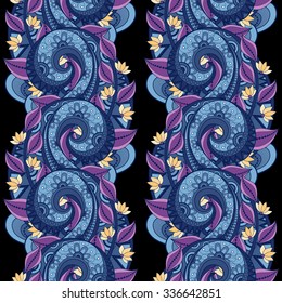 Vector Seamless Floral Pattern. Hand Drawn Floral Texture, Decorative Flowers, Coloring Book