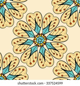 Vector Seamless Floral Pattern. Hand Drawn Floral Texture, Decorative Flowers, Coloring Book