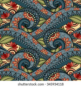 Vector Seamless Floral Pattern. Hand Drawn Floral Texture, Decorative Flowers, Coloring Book
