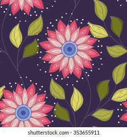 Vector Seamless Floral Pattern. Hand Drawn Floral Texture, Decorative Flowers, Coloring Book