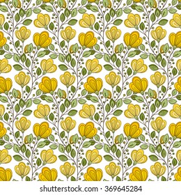 Vector Seamless Floral Pattern. Hand Drawn Floral Texture, Decorative Flowers, Coloring Book