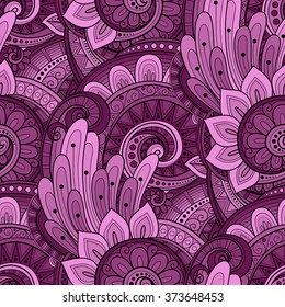 Vector Seamless Floral Pattern. Hand Drawn Floral Texture, Decorative Flowers, Coloring Book