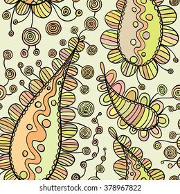 Vector Seamless Floral Pattern. Hand Drawn Texture with paisley, Decorative drawing, Coloring Book