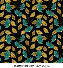 Vector Seamless Floral Pattern. Hand Drawn Floral Texture, Decorative Flowers, Coloring Book