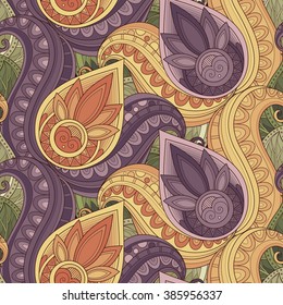 Vector Seamless Floral Pattern. Hand Drawn Texture with Flowers, Paisley Garden Style