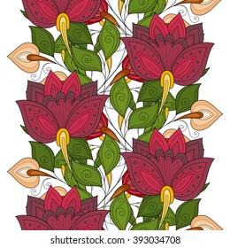 Vector Seamless Floral Pattern. Hand Drawn Texture with Flowers, Paisley Garden Style