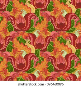 Vector Seamless Floral Pattern. Hand Drawn Texture with Flowers, Paisley Garden Style