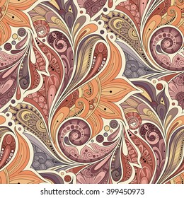 Vector Seamless Floral Pattern. Hand Drawn Texture with Flowers, Paisley Garden Style