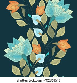 Vector Seamless Floral Pattern. Hand Drawn Texture with Flowers, Paisley Garden Style