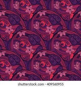 Vector Seamless Floral Pattern. Hand Drawn Texture with Flowers, Paisley Garden Style