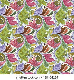 Vector Seamless Floral Pattern. Hand Drawn Texture with Flowers, Paisley Garden Style