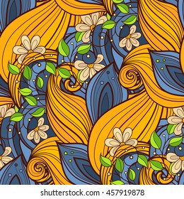 Vector Seamless Floral Pattern. Hand Drawn Texture with Flowers, Paisley Garden Style