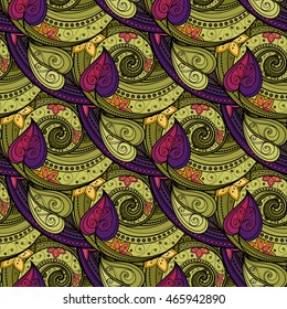 Vector Seamless Floral Pattern. Hand Drawn Texture with Flowers, Paisley Garden Style