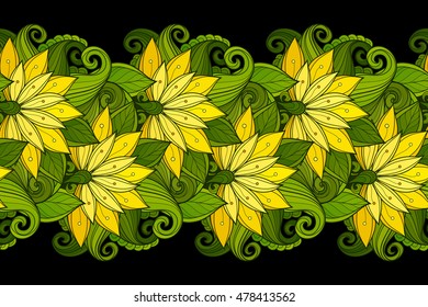Vector Seamless Floral Pattern. Hand Drawn Texture with Flowers, Paisley Garden Style. Floral Lace for Your Design