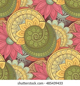 Vector Seamless Floral Pattern. Hand Drawn Texture with Flowers, Paisley Garden Style