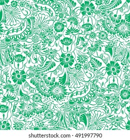 Vector Seamless Floral Pattern. Hand Drawn Floral Texture, Decorative Flowers, Coloring Book