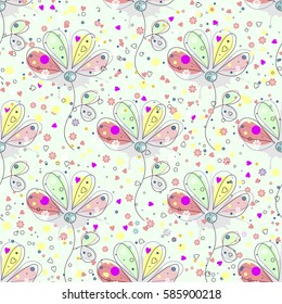 Vector seamless floral pattern Hand drawn outline decorative endless background with cute drawn flowers, decorative elements Graphic illustration. Line drawing. Print for wrapping, background, decor