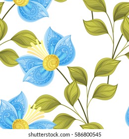Vector Seamless Floral Pattern. Hand Drawn Texture with Flowers, Paisley Garden Style