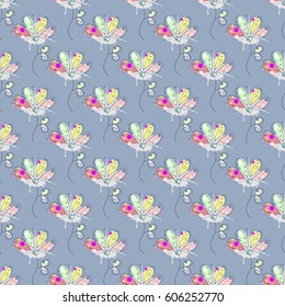 Vector seamless floral pattern Hand drawn outline decorative endless background with cute drawn flowers, decorative elements Graphic illustration. Line drawing. Print for wrapping, background, decor